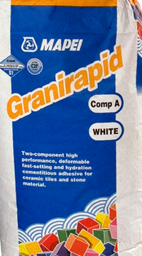 MAPEI GRANIRAPID WHITE 22.5 KGS OR GREY 25 KG POWDER (LIQUID SOLD SEPARATLEY)